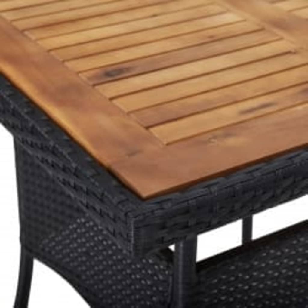 5 Pcs conj. jantar para jardim vime PE e madeira acácia preto