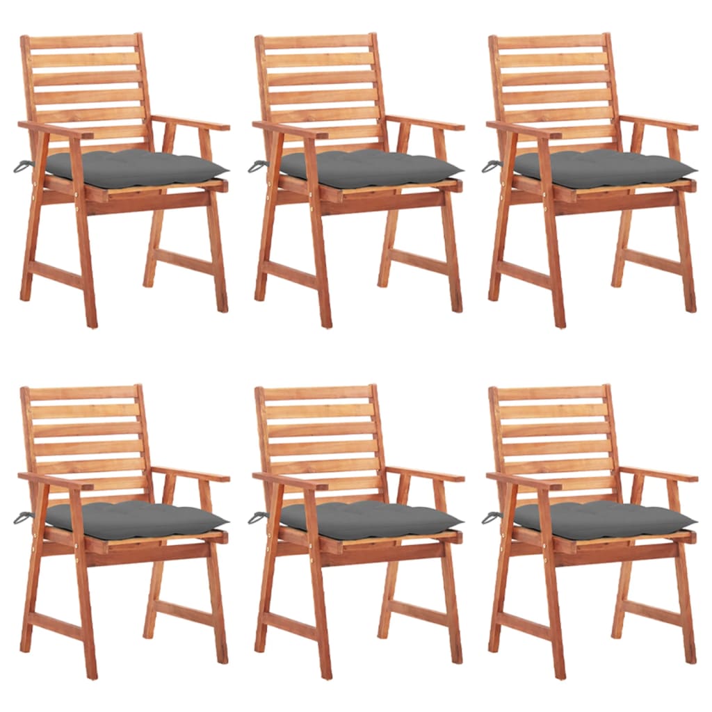 Cadeiras de jantar p/ jardim 6 pcs c/ almofadões acácia maciça