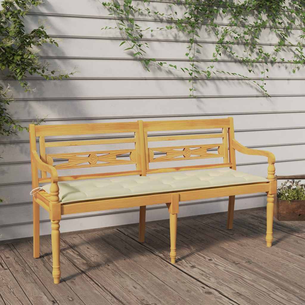 Banco batavia c/ almofadão cor creme 150 cm madeira de teca maciça