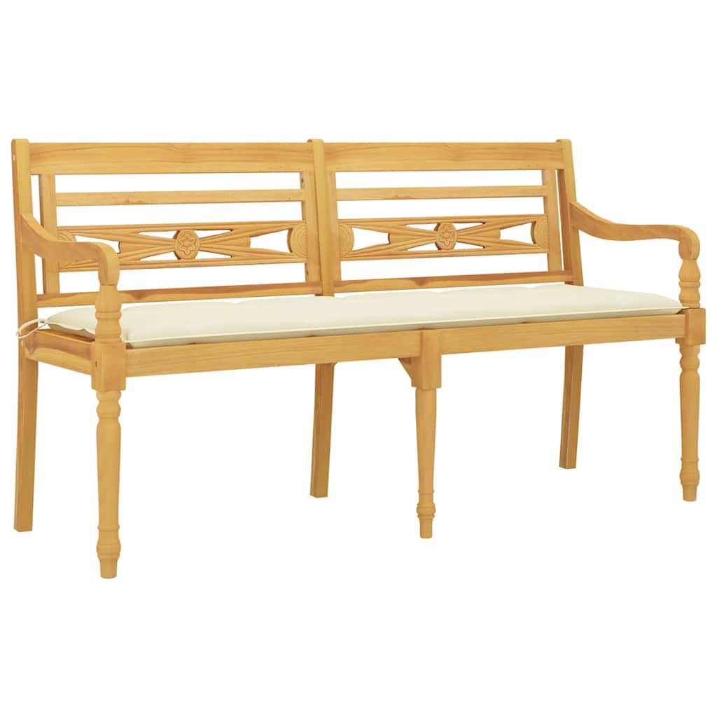 Banco batavia c/ almofadão cor creme 150 cm madeira de teca maciça
