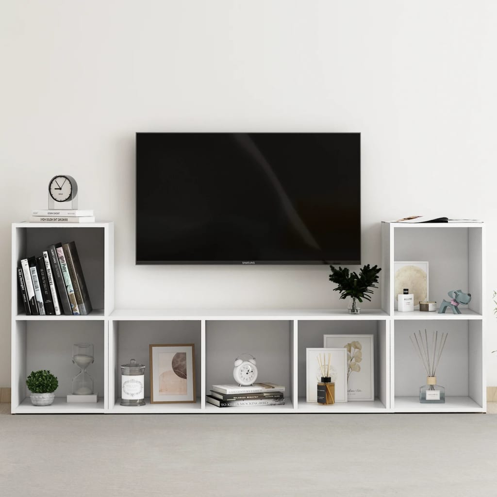 3 Pcs conjunto de móveis para TV contraplacado branco