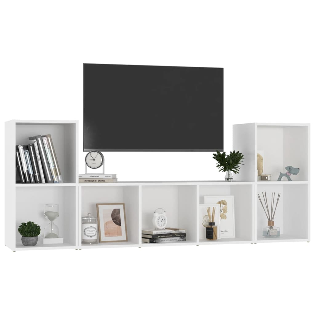 3 Pcs conjunto de móveis para TV contraplacado branco