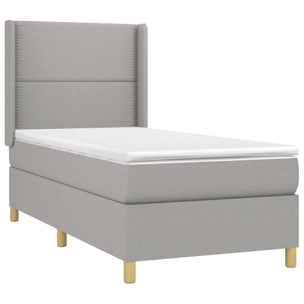 Cama box spring c/ colchão e LED 100x200 cm tecido cinza-claro