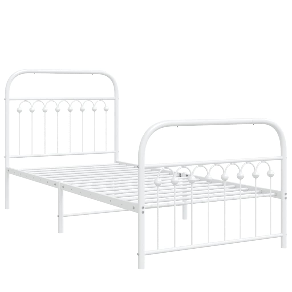 Estrutura de cama com cabeceira e pés 90x200 cm metal branco