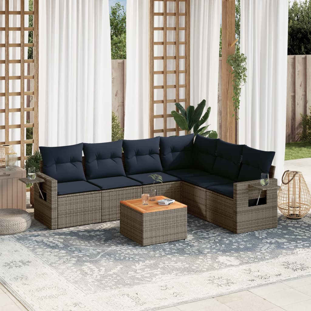 Conjunto de sofá de jardim com 7 peças e almofadas em rattan sintético cinza