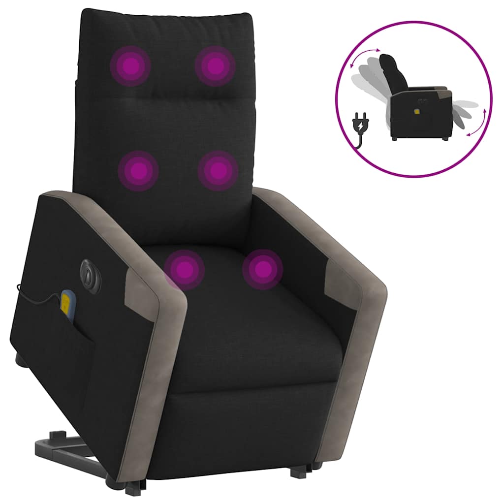 Poltrona elétrica elevatória massagens tecido preto
