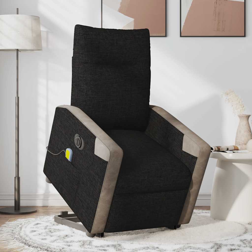 Poltrona elétrica elevatória massagens tecido preto