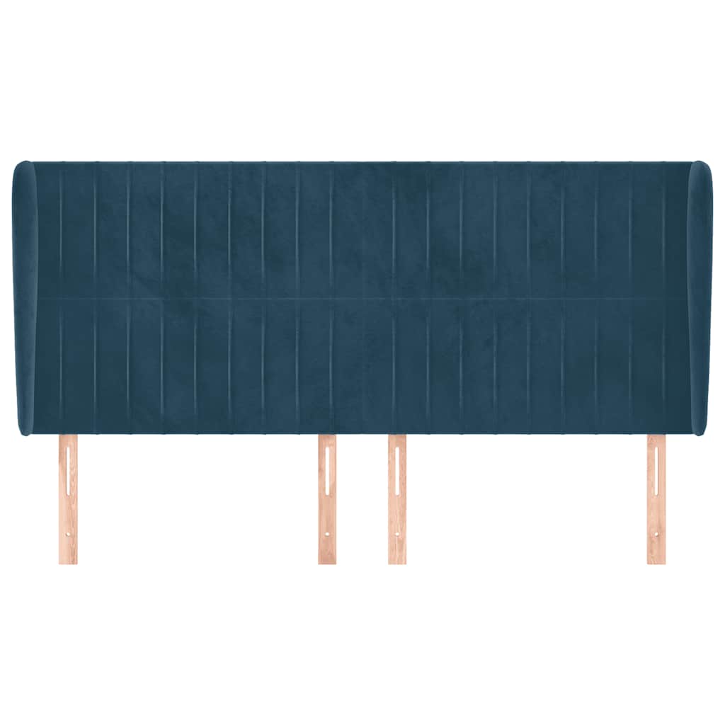 Cabeceira cama c/ abas veludo 203x23x118/128 cm azul-escuro