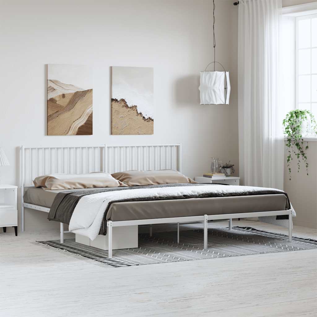 Estrutura de cama com cabeceira 193x203 cm metal branco