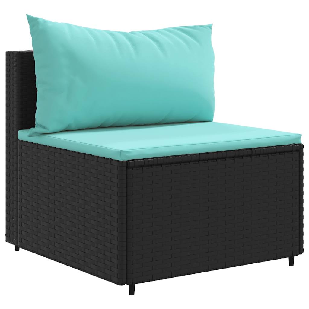 7 Pcs conjunto lounge de jardim c/ almofadões vime PE preto