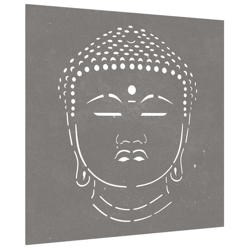 Decoração p/ muro jardim 55x55cm aço corten design cabeça buda