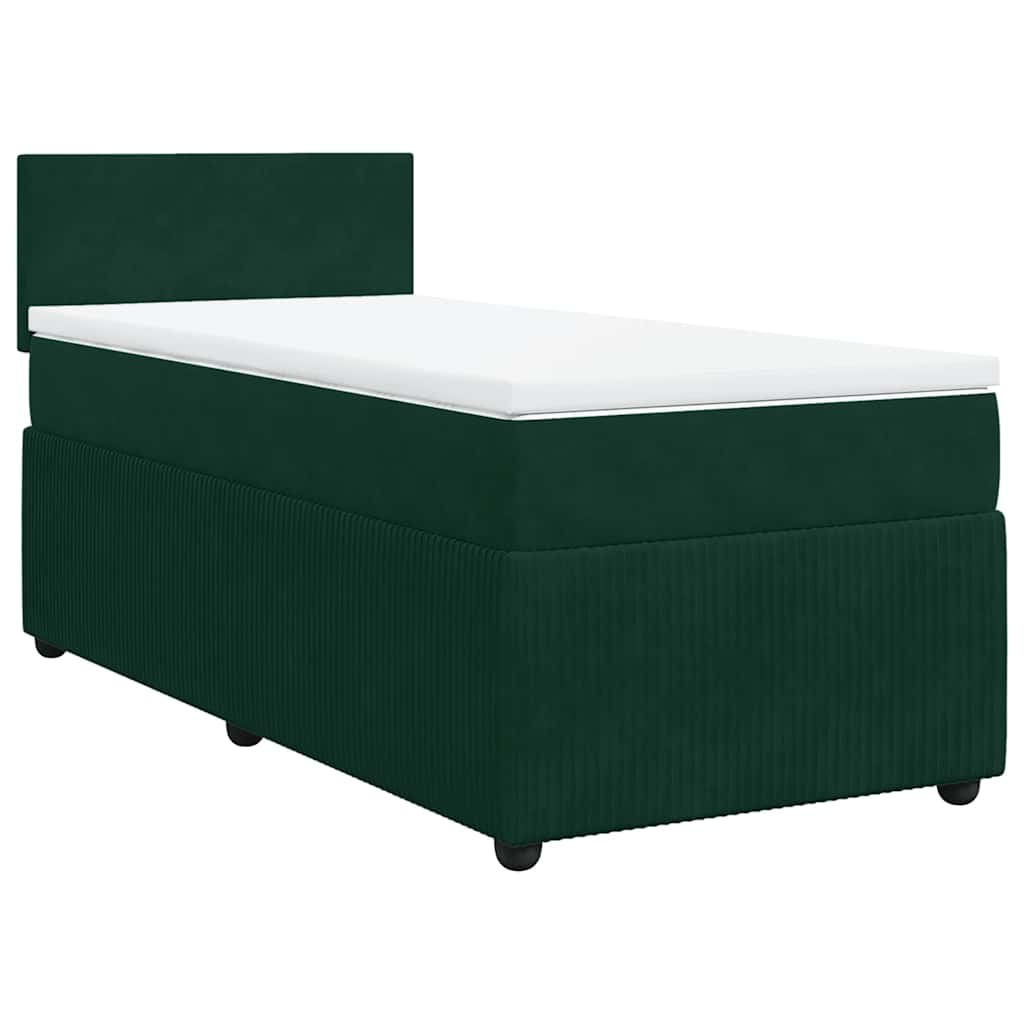 Cama com molas/colchão 90x200 cm veludo verde-escuro