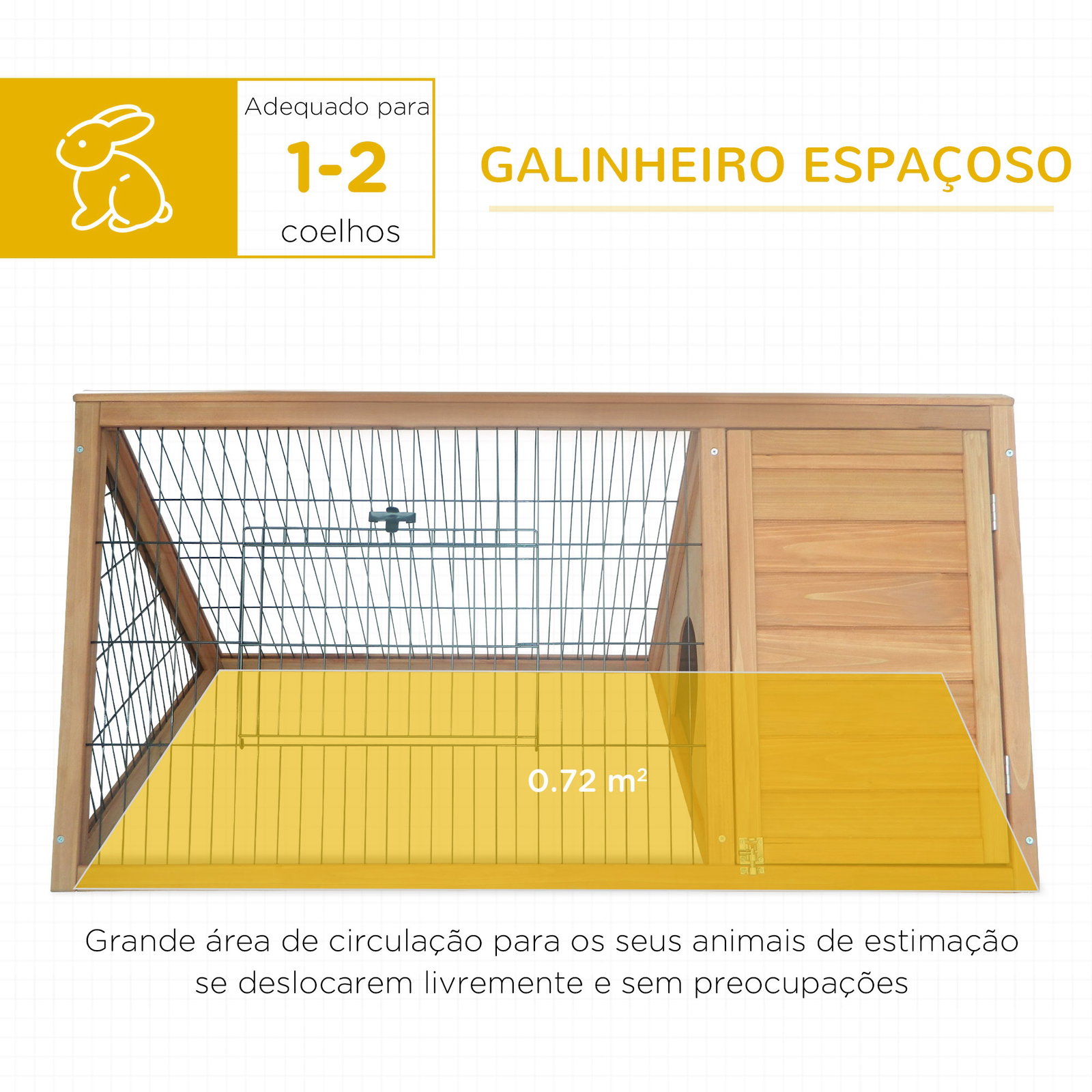 Coelheira de madeira 116x62,2x52,5 cm gaiola para coelhos em forma triangular com portas e grade metálica madeira