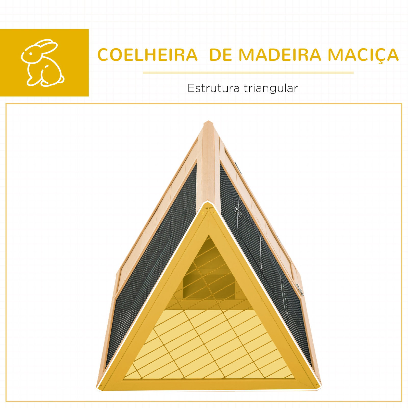 Coelheira de madeira 116x62,2x52,5 cm gaiola para coelhos em forma triangular com portas e grade metálica madeira