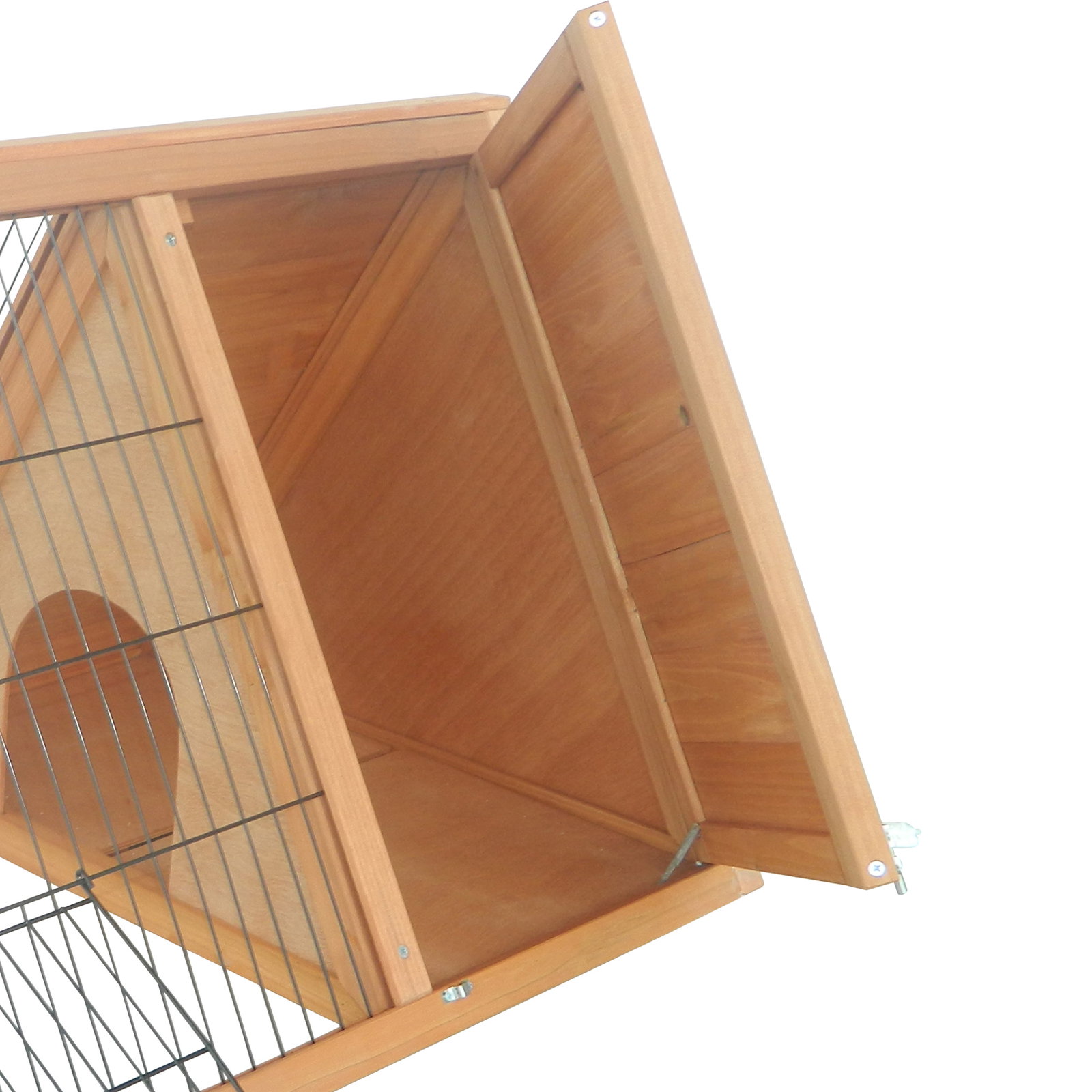 Coelheira de madeira 116x62,2x52,5 cm gaiola para coelhos em forma triangular com portas e grade metálica madeira