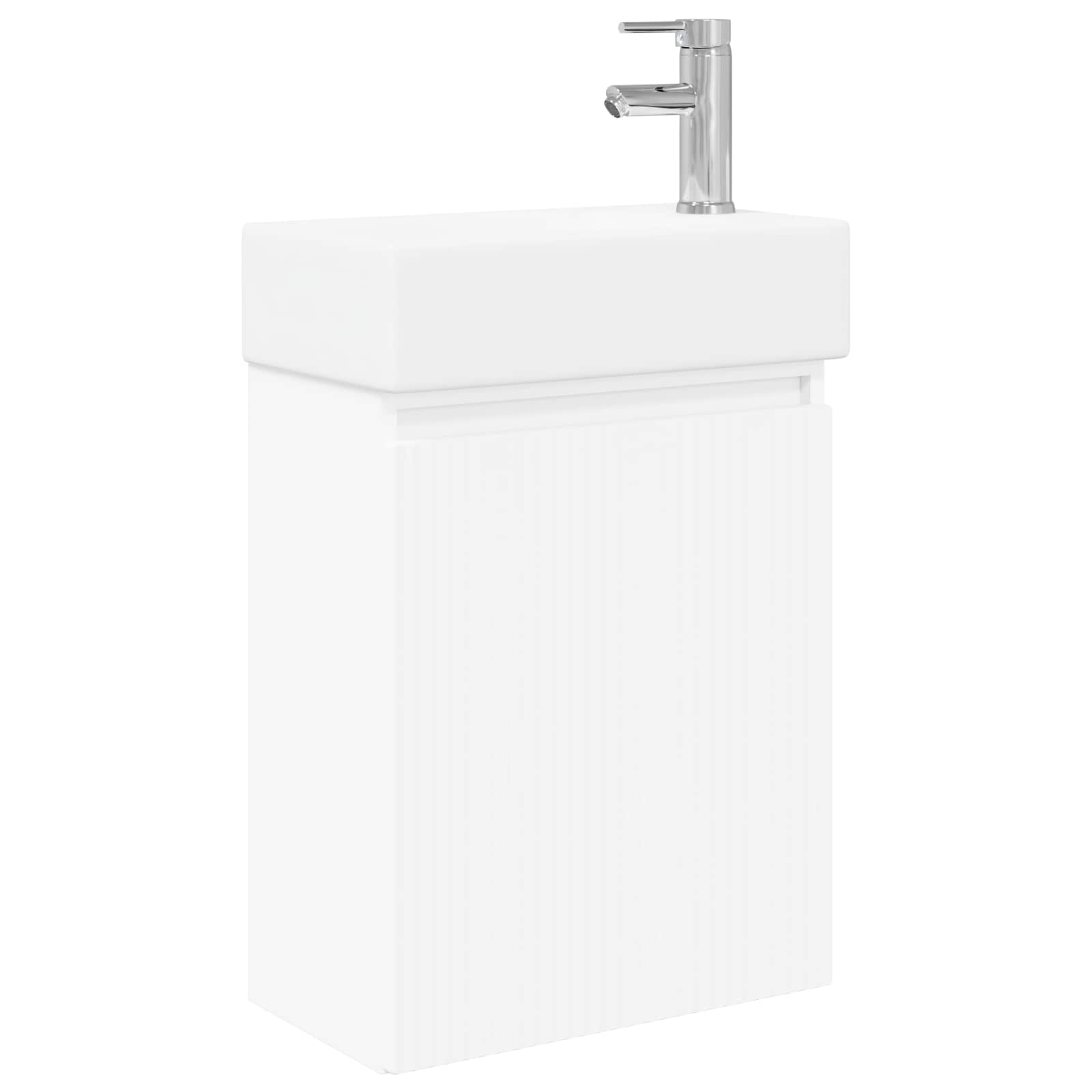 Conjunto de móveis de banheiro com torneira branco