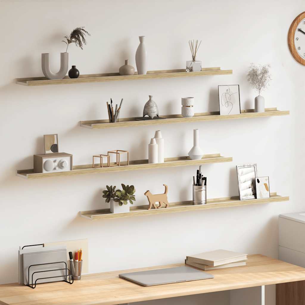Prateleiras de parede 4 pcs 100x9x3 cm branco e carvalho sonoma