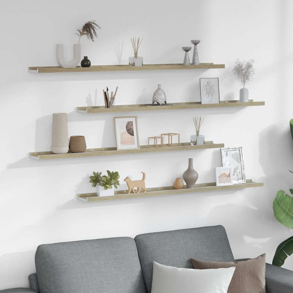 Prateleiras de parede 4 pcs 100x9x3 cm branco e carvalho sonoma