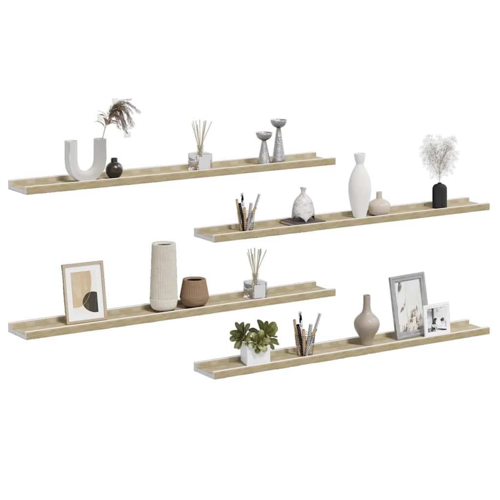 Prateleiras de parede 4 pcs 100x9x3 cm branco e carvalho sonoma