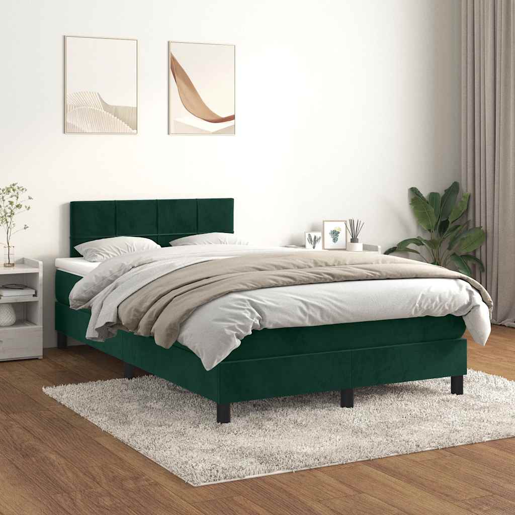 Cama boxspring com colchão 120x200 cm veludo verde-escuro