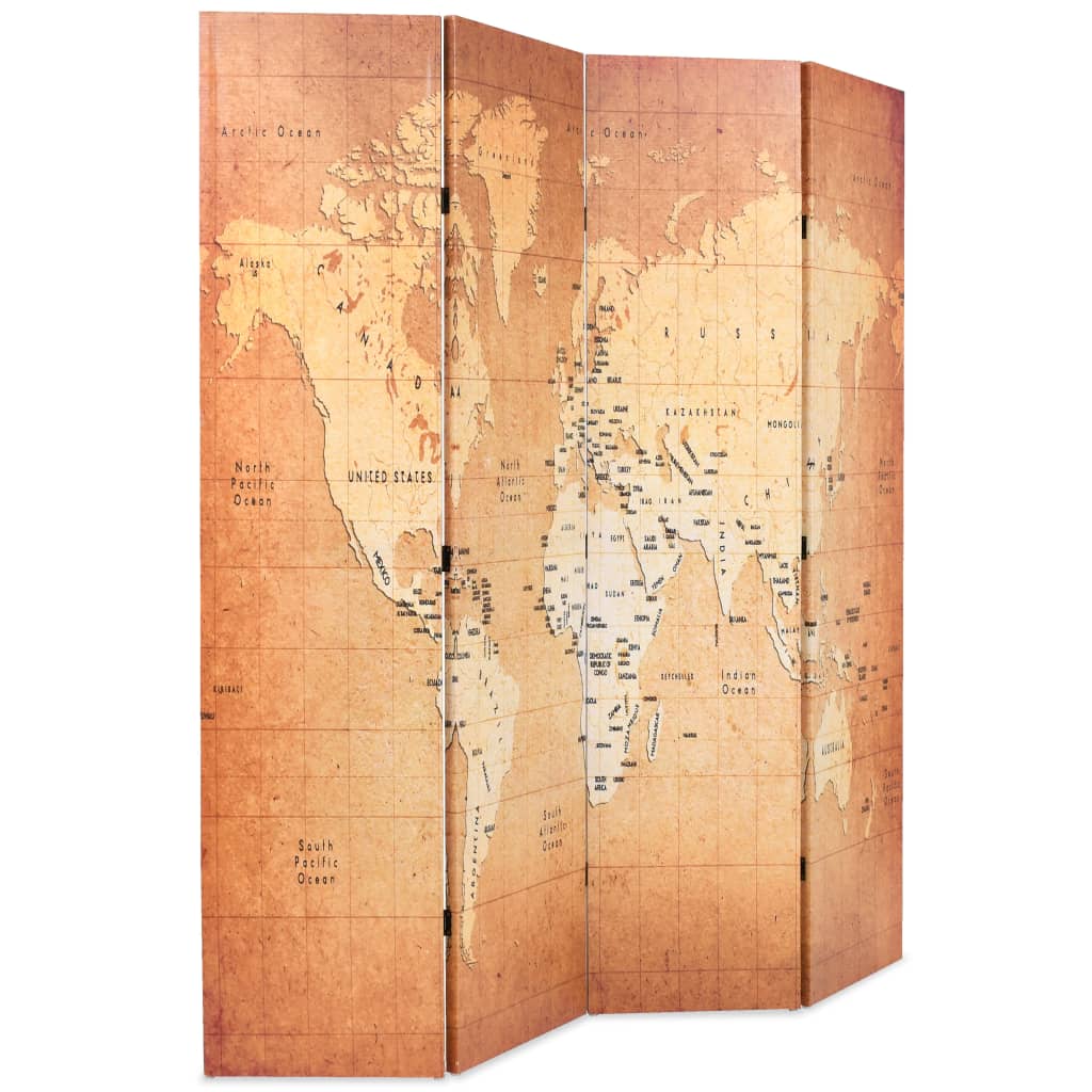 Biombo dobrável mapa mundo 160x170 cm amarelo