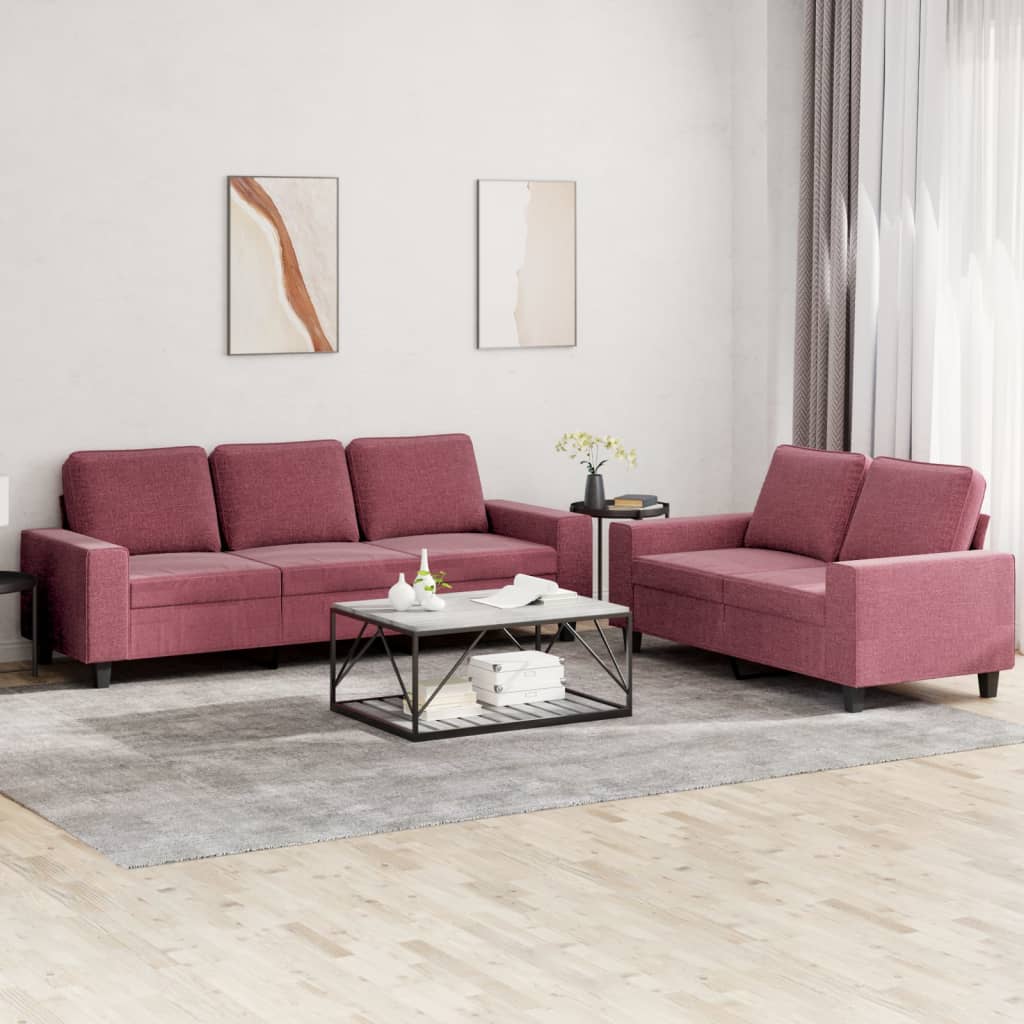 2 Pcs conjunto de sofás tecido vermelho-tinto