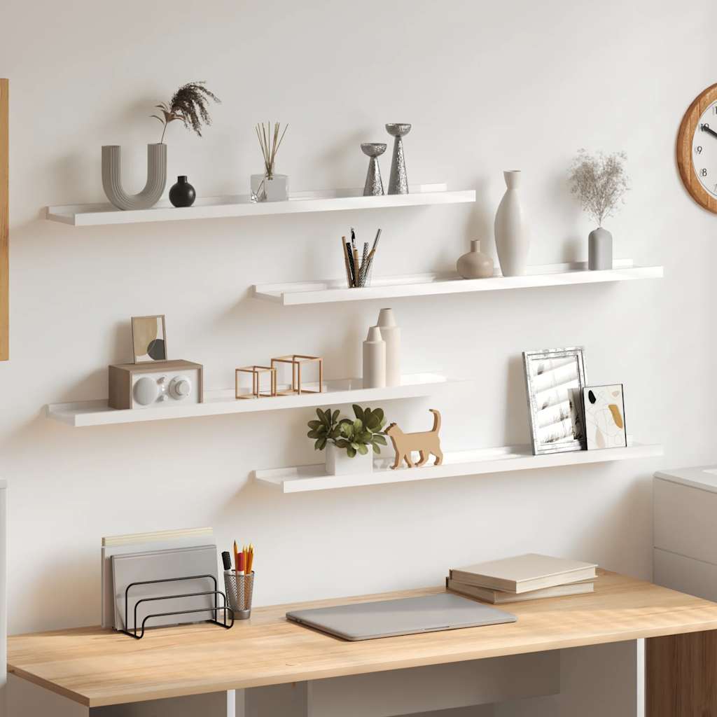 Prateleiras de parede 4 pcs 80x9x3 cm branco brilhante
