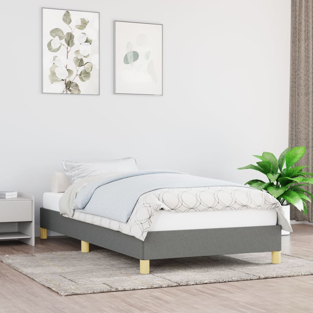 Estrutura de cama sem colchão 90x190 cm tecido cinzento-escuro