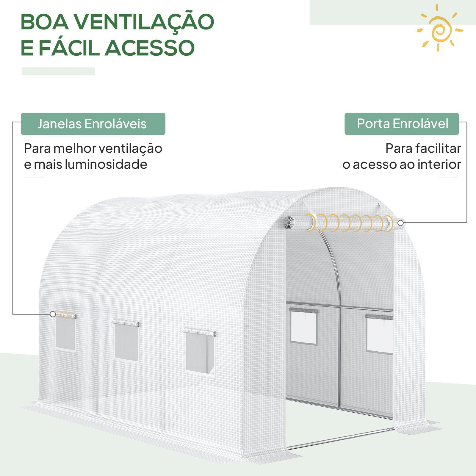 Cobertura de estufa de túnel 3x2x2m cobertura de substituição de estufa polietileno com 6 janelas e portas enroláveis branco