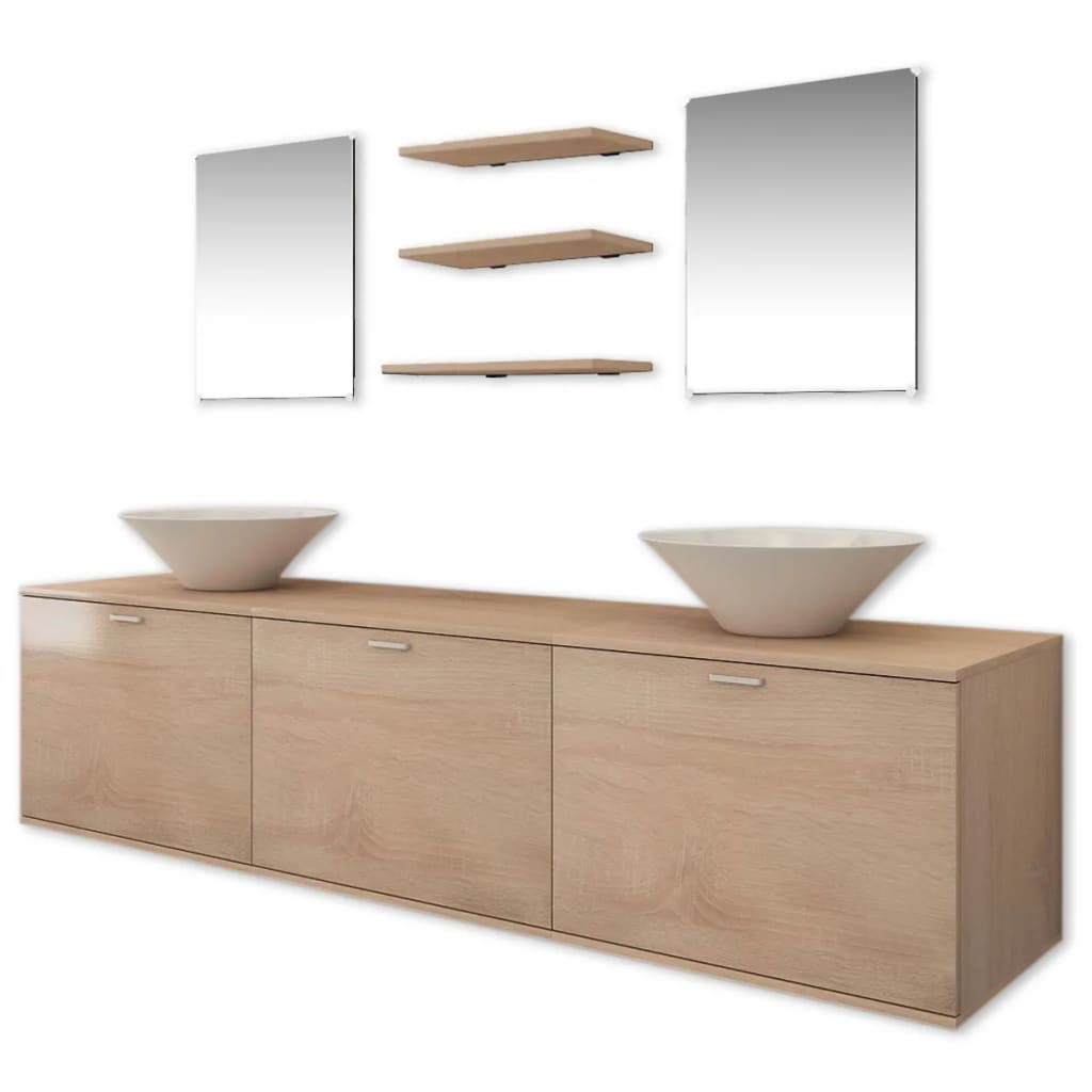 Conjunto móveis de wc + lavatório c/ torneira, 10 pcs, bege