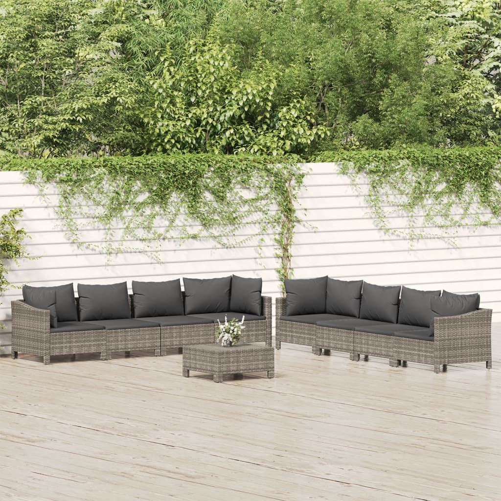 9 Pcs conjunto lounge de jardim c/ almofadões vime PE cinzento