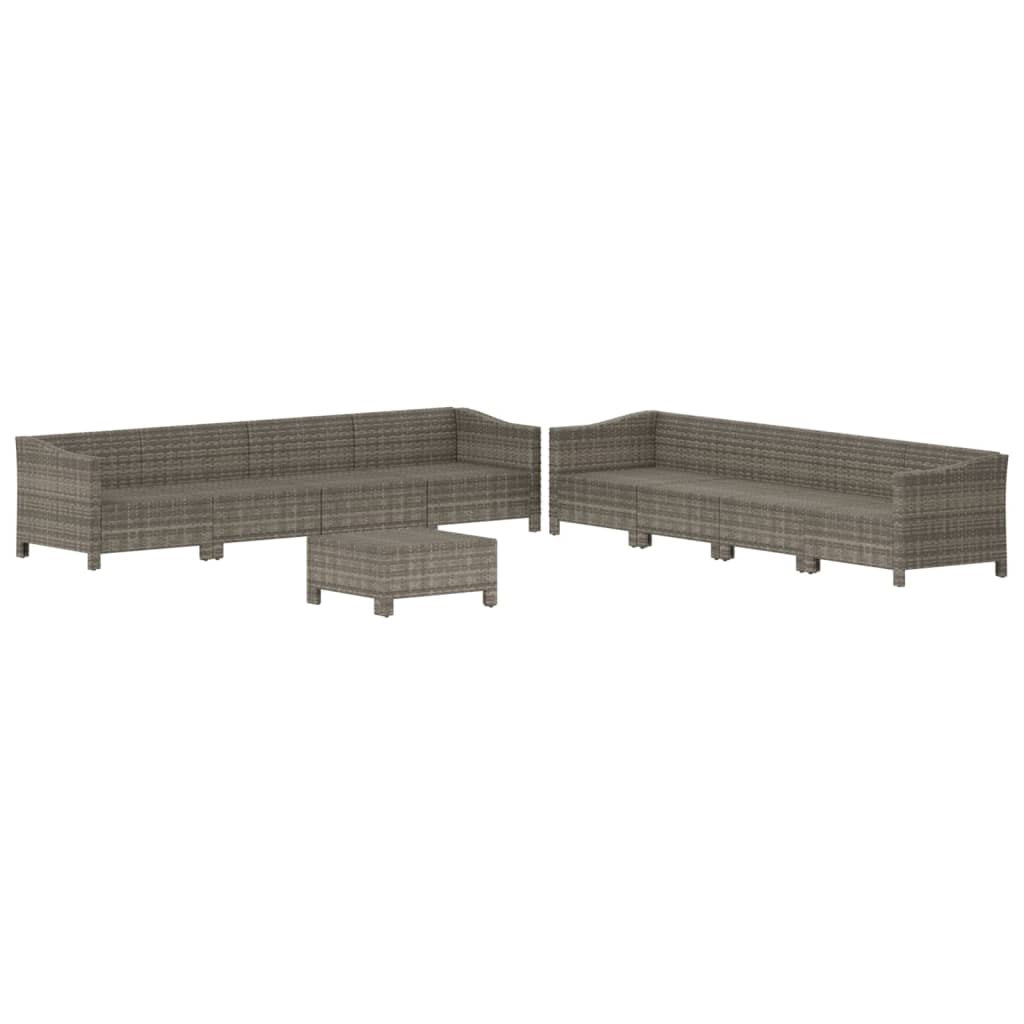 9 Pcs conjunto lounge de jardim c/ almofadões vime PE cinzento