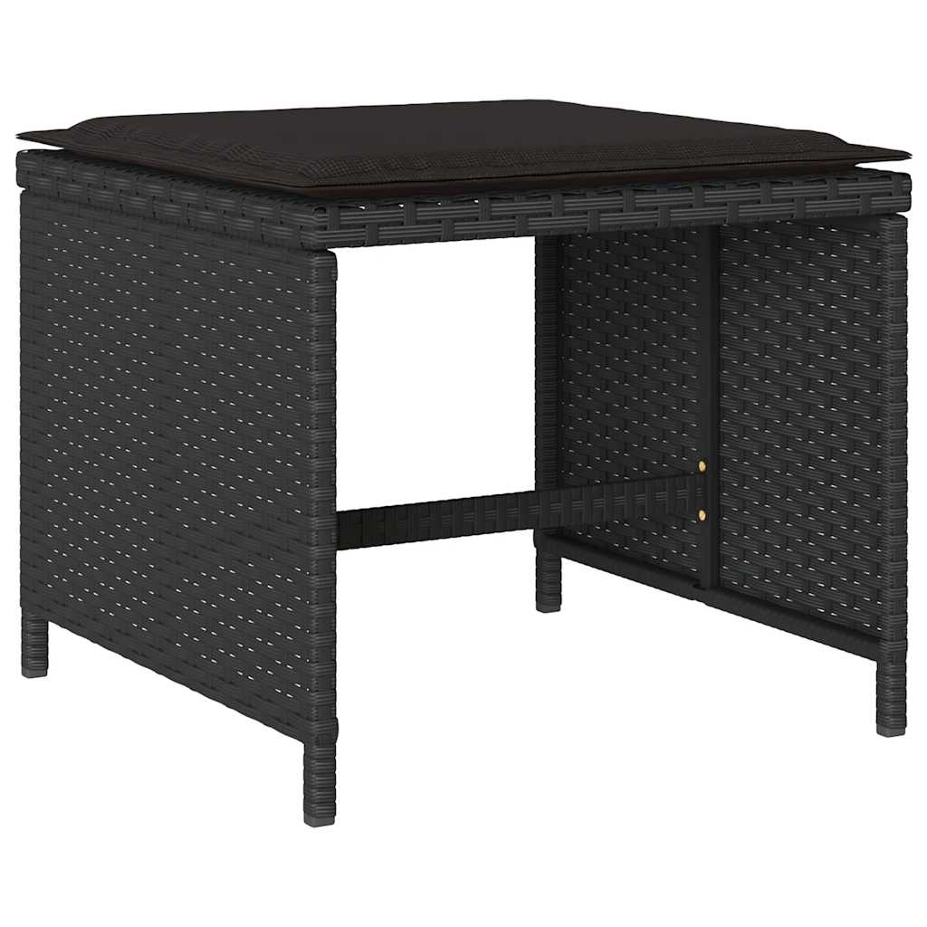 17 Pcs conjunto de jantar p/ jardim c/ almofadões vime PE preto