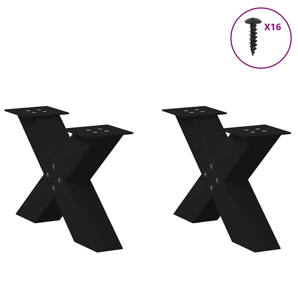 Pés para mesa de centro em formato de x, 2 peças, preto, 60x(30-31) cm, aço