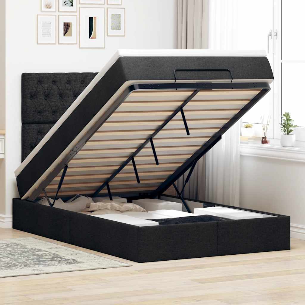 Moldura de cama síriaxl otomana com colchão preto tecido
