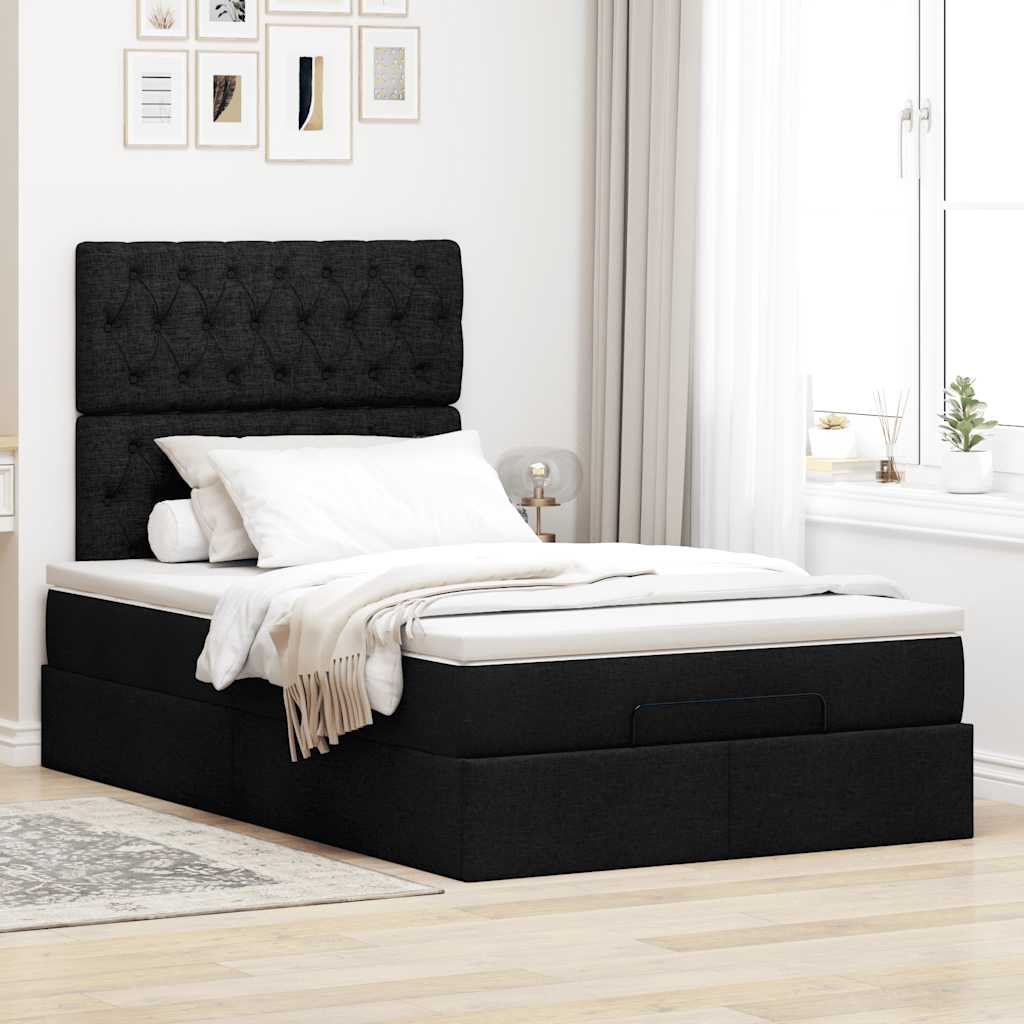 Moldura de cama síriaxl otomana com colchão preto tecido
