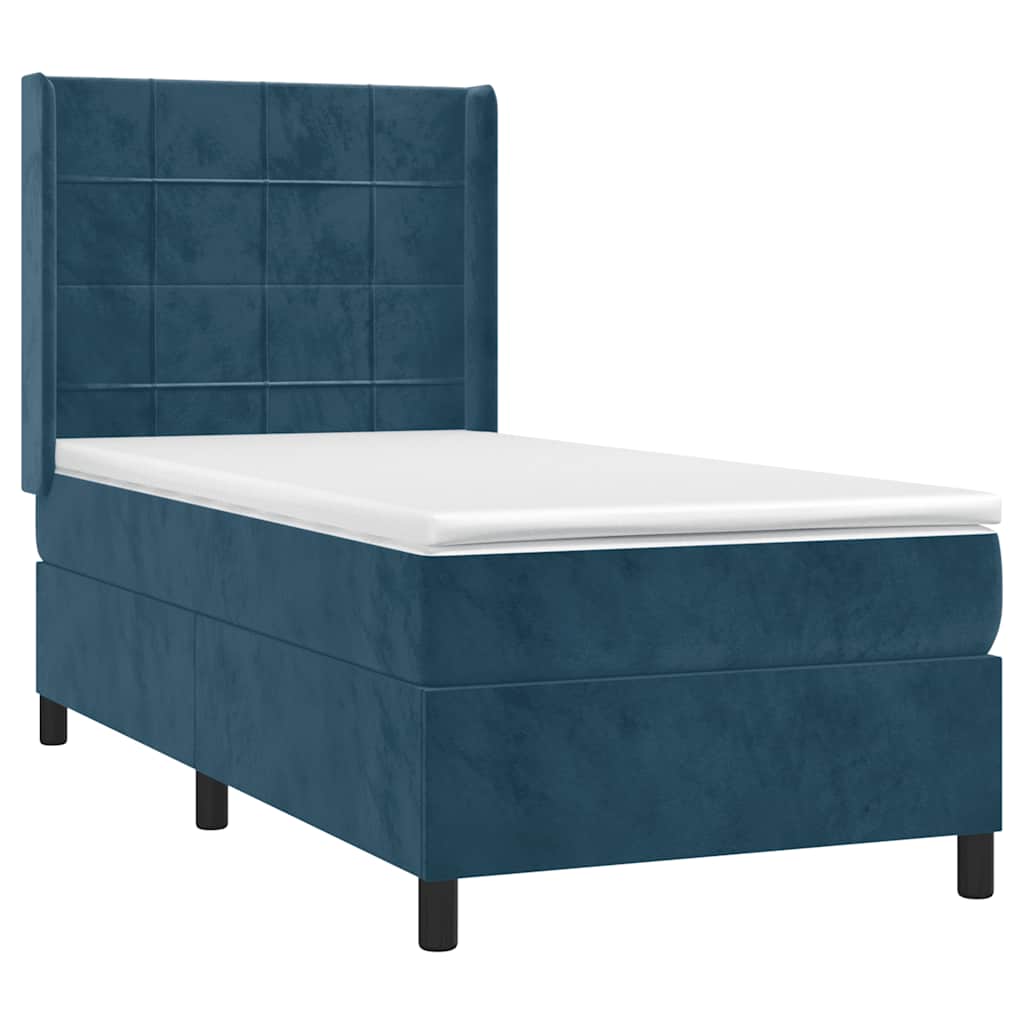 Cama com molas/colchão 90x200 cm veludo azul-escuro
