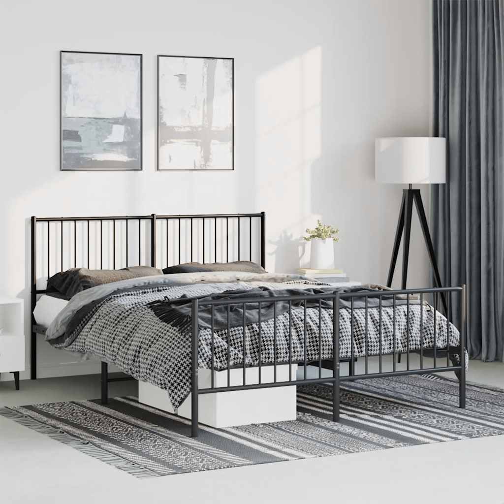 Estrutura de cama com cabeceira e pés 135x190 cm metal preto