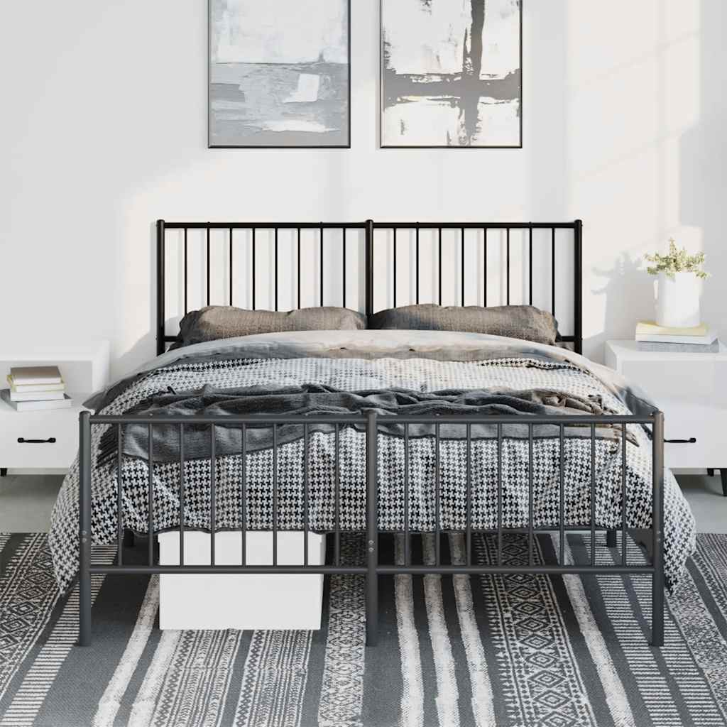 Estrutura de cama com cabeceira e pés 135x190 cm metal preto