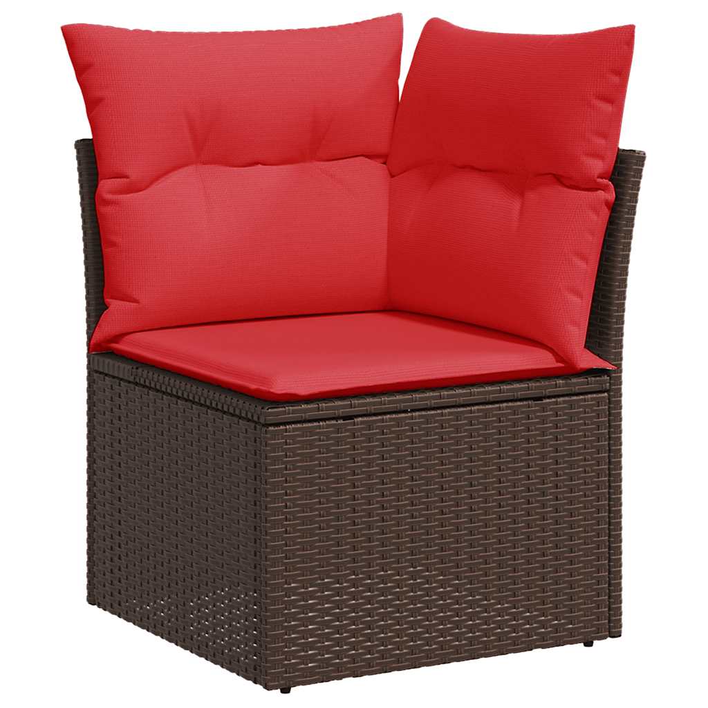 9 Pcs conjunto sofás p/ jardim c/ almofadões vime PE castanho