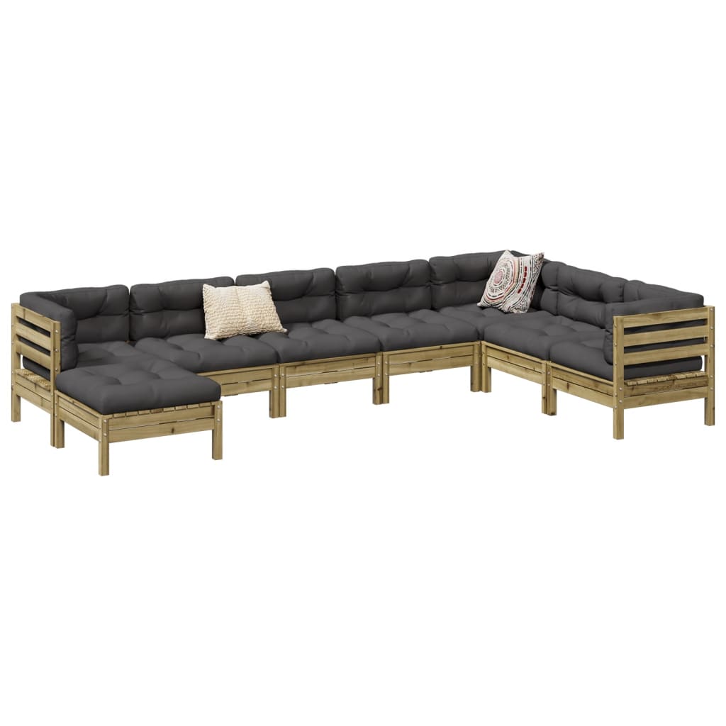 8 Pcs conj. sofás jardim c/ almofadões madeira pinho impregnada