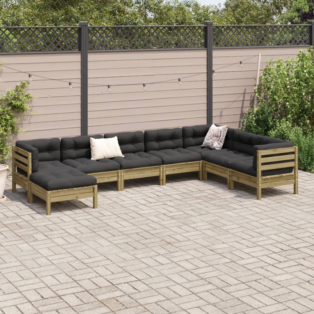 8 Pcs conj. sofás jardim c/ almofadões madeira pinho impregnada