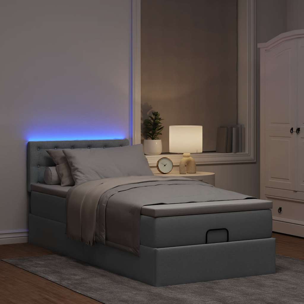Cama otomana com colchão 100x200 cm tecido cinzento claro