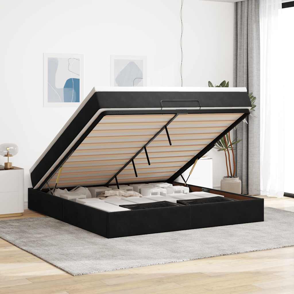 Estrutura de cama otomana com colchão 160x200 cm veludo preto