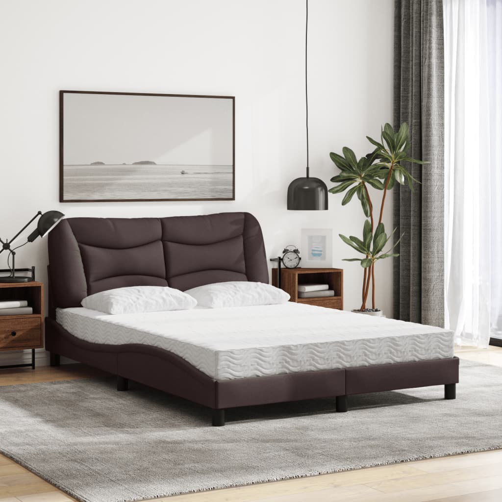 Cama com colchão hvar 140x190 cm tecido castanho-escuro