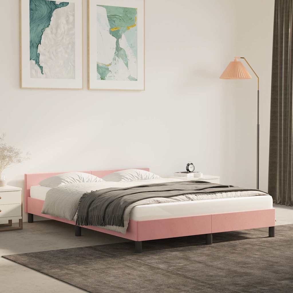 Estrutura cama c/ cabeceira sem colchão 140x200 cm veludo rosa