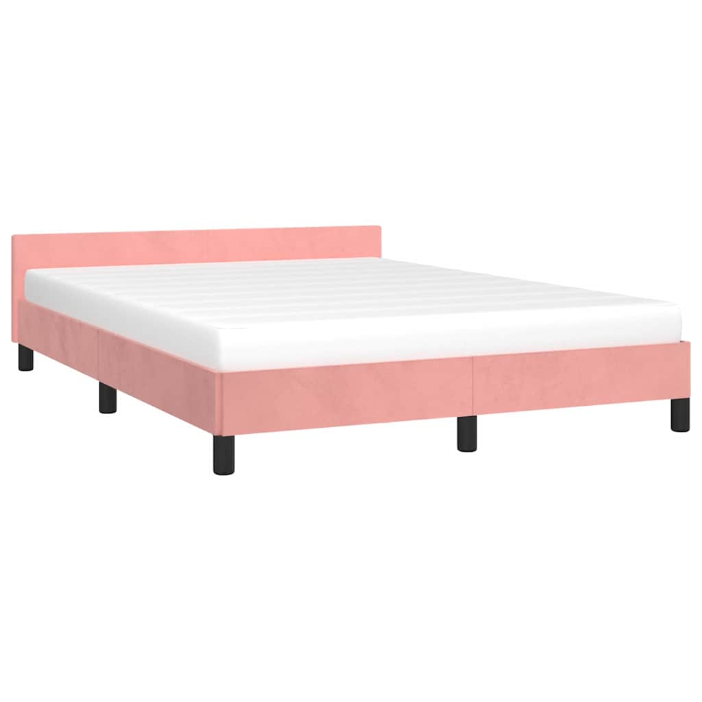 Estrutura cama c/ cabeceira sem colchão 140x200 cm veludo rosa