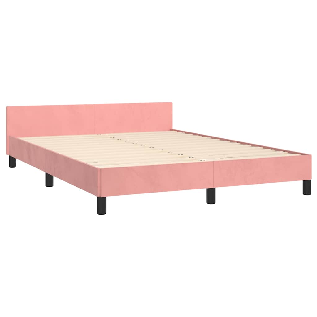 Estrutura cama c/ cabeceira sem colchão 140x200 cm veludo rosa