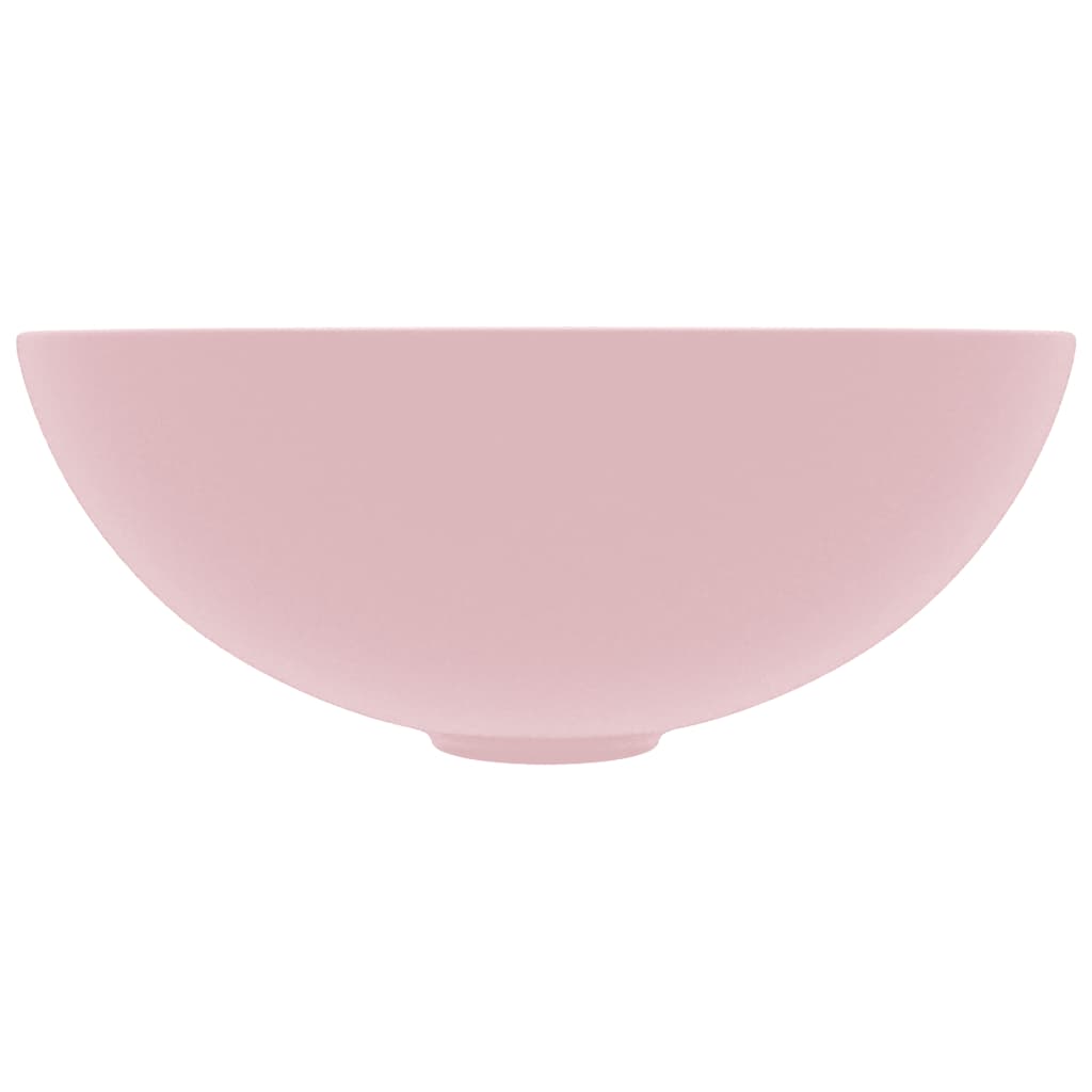 Lavatório de casa de banho redondo cerâmica rosa mate