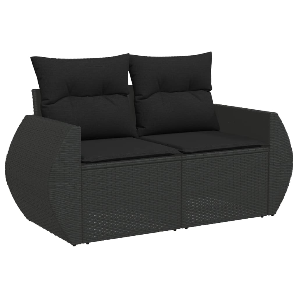 7 Pcs conjunto de sofás p/ jardim c/ almofadões vime PE preto
